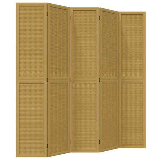 vidaXL Room Divider 5 Panels Brown Solid Wood Paulownia