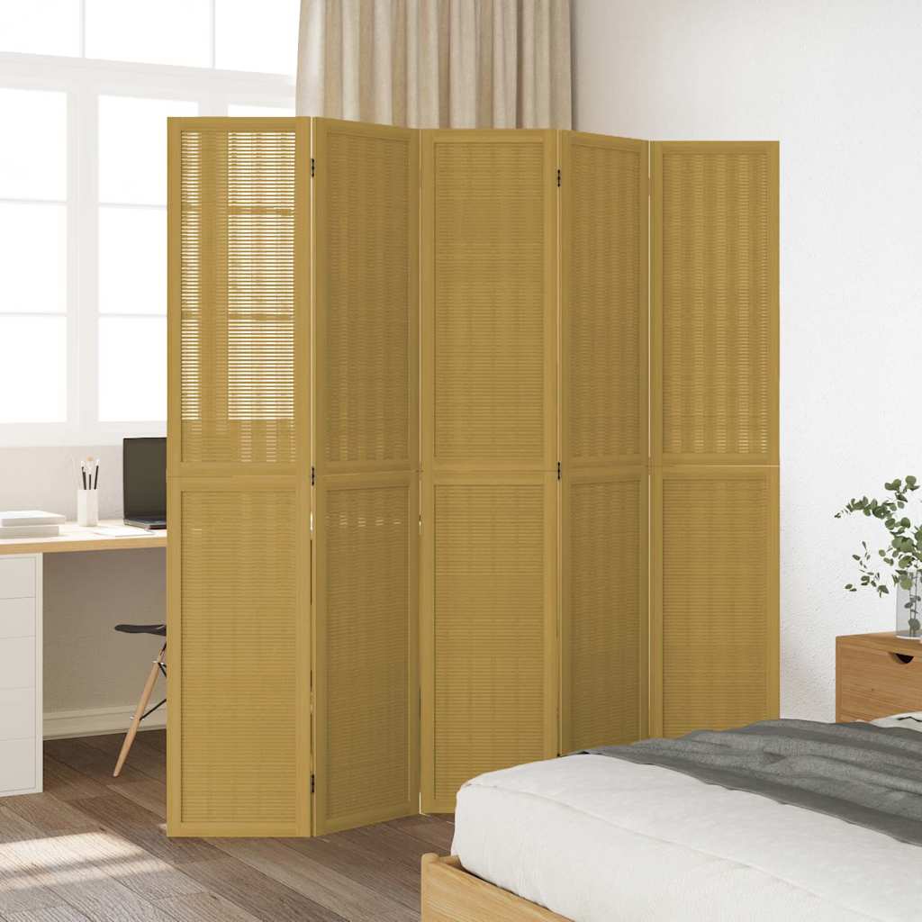 vidaXL Room Divider 5 Panels Brown Solid Wood Paulownia