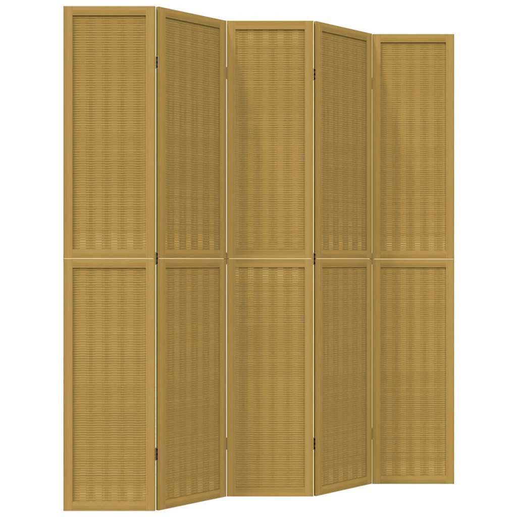 vidaXL Room Divider 5 Panels Brown Solid Wood Paulownia