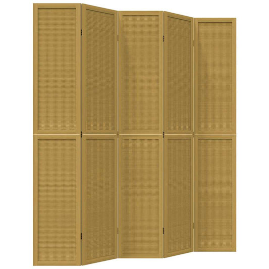 vidaXL Room Divider 5 Panels Brown Solid Wood Paulownia