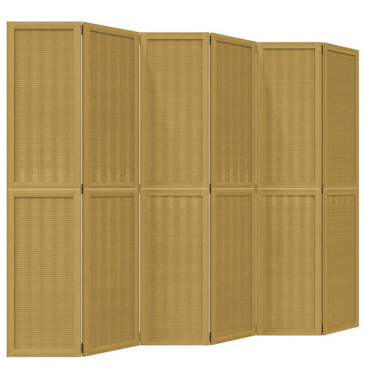 vidaXL Room Divider 6 Panels Brown Solid Wood Paulownia