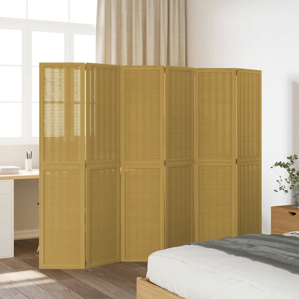 vidaXL Room Divider 6 Panels Brown Solid Wood Paulownia