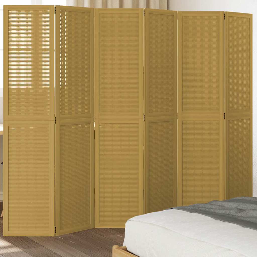 vidaXL Room Divider 6 Panels Brown Solid Wood Paulownia