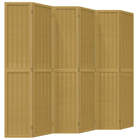 vidaXL Room Divider 6 Panels Brown Solid Wood Paulownia