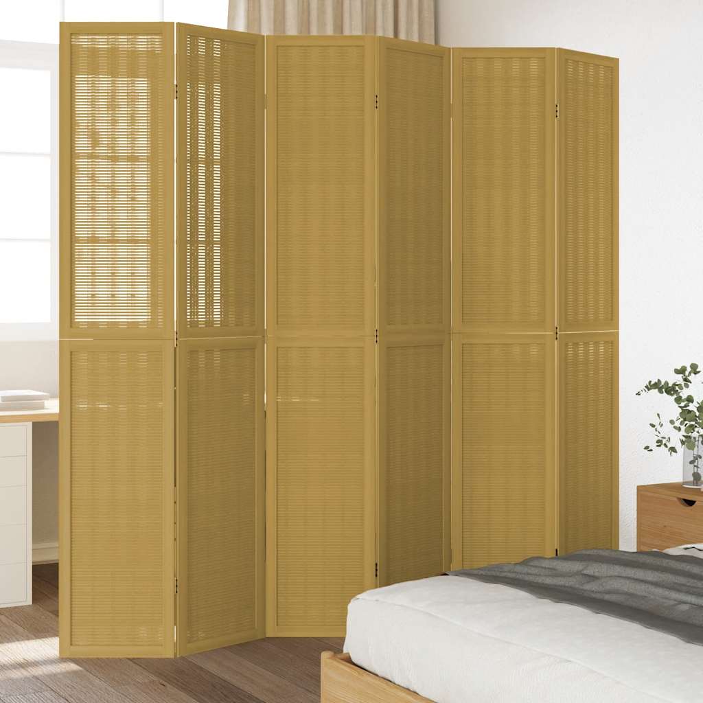 vidaXL Room Divider 6 Panels Brown Solid Wood Paulownia