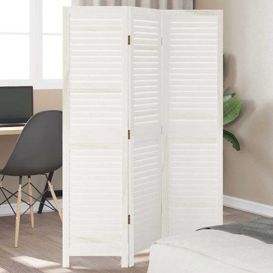 vidaXL Room Divider 3 Panels White Solid Wood Paulownia