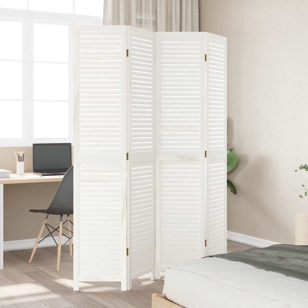 vidaXL Room Divider 4 Panels White Solid Wood Paulownia