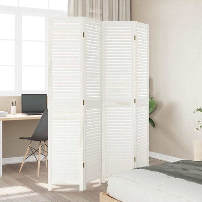 vidaXL Room Divider 4 Panels White Solid Wood Paulownia