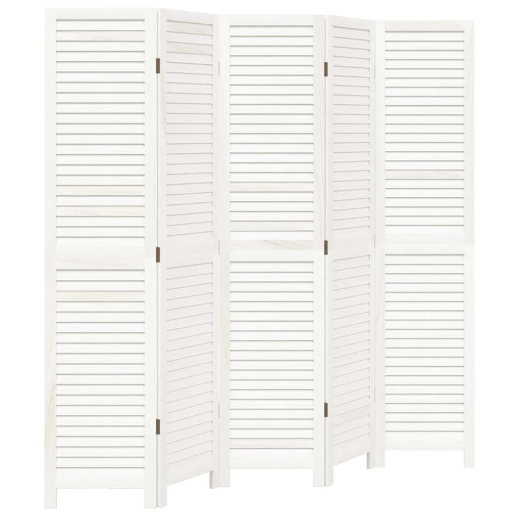 vidaXL Room Divider 5 Panels Retro White Solid Wood Paulownia