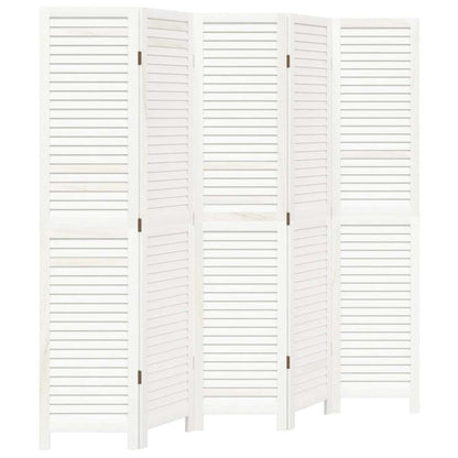 vidaXL Room Divider 5 Panels Retro White Solid Wood Paulownia