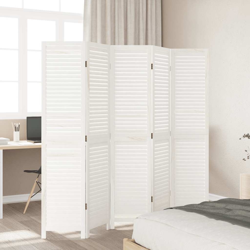 vidaXL Room Divider 5 Panels Retro White Solid Wood Paulownia