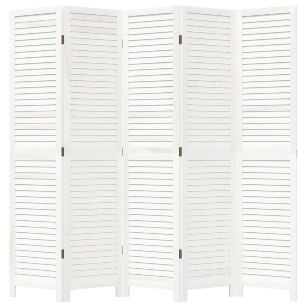 vidaXL Room Divider 5 Panels Retro White Solid Wood Paulownia