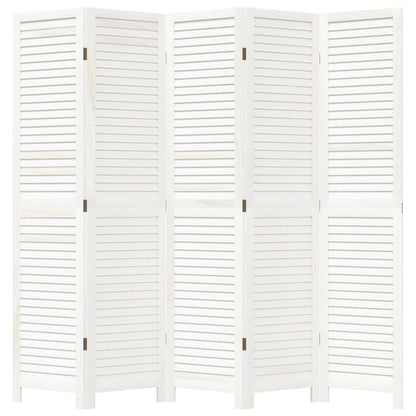 vidaXL Room Divider 5 Panels Retro White Solid Wood Paulownia