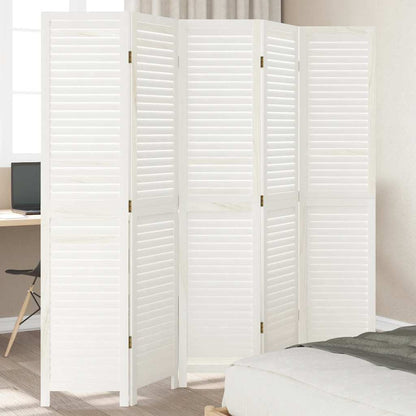 vidaXL Room Divider 5 Panels Retro White Solid Wood Paulownia