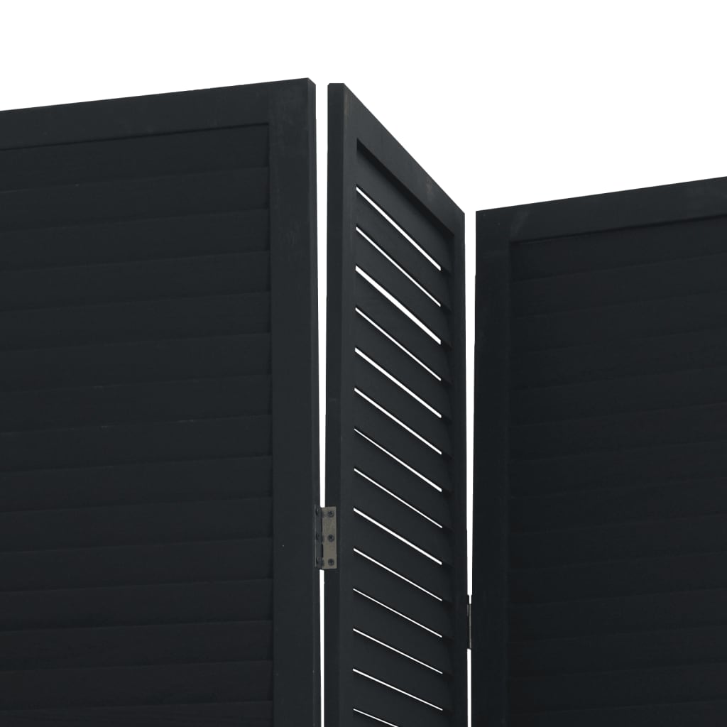 vidaXL Room Divider 3 Panels Black Solid Wood Paulownia