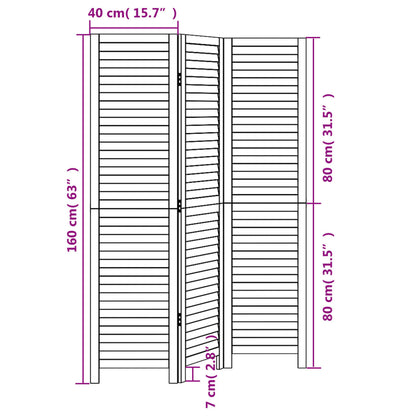 vidaXL Room Divider 3 Panels Black Solid Wood Paulownia