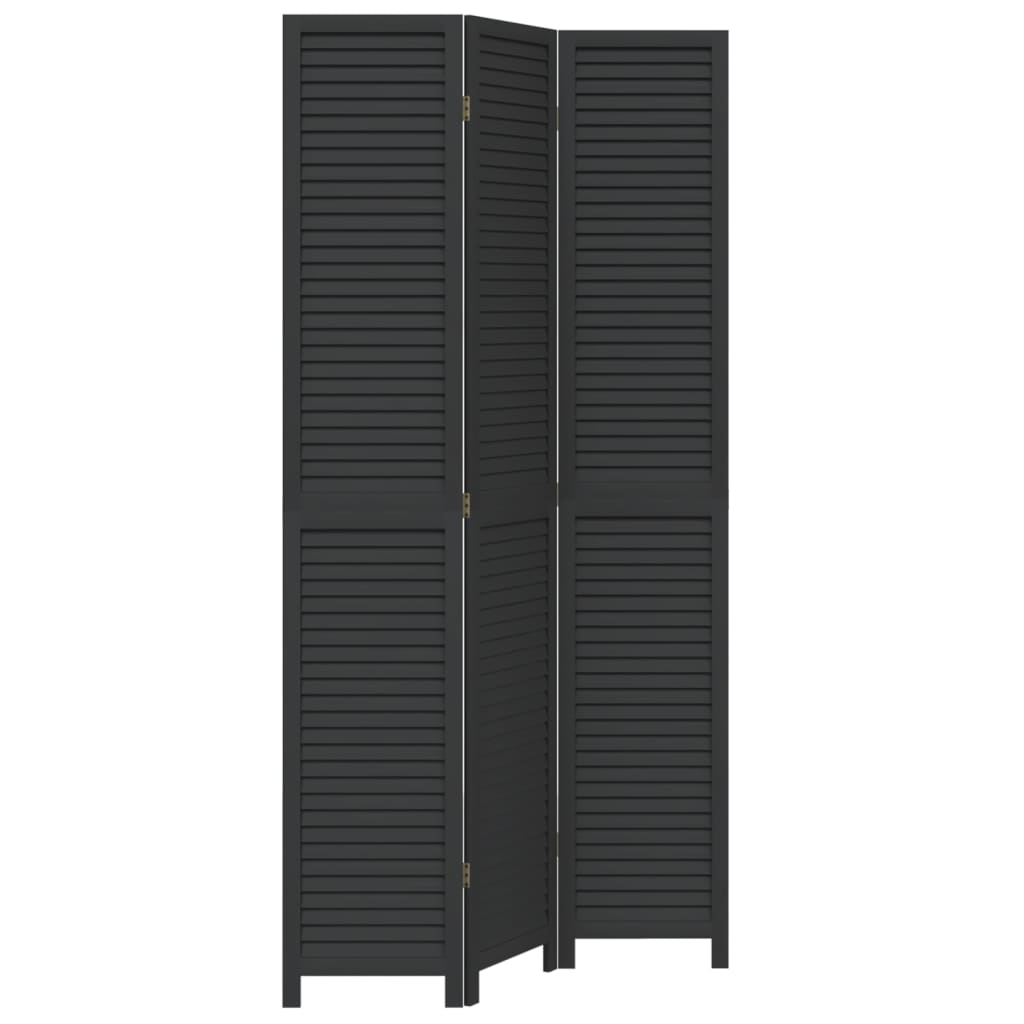 vidaXL Room Divider 3 Panels Black Solid Wood Paulownia