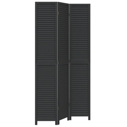 vidaXL Room Divider 3 Panels Black Solid Wood Paulownia