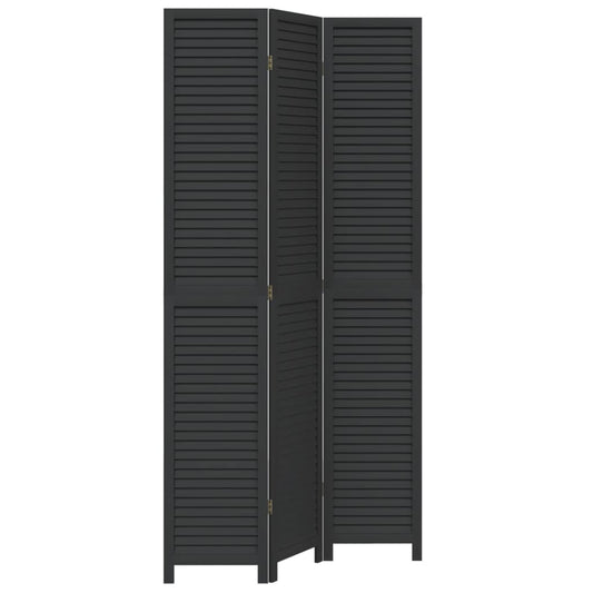 vidaXL Room Divider 3 Panels Black Solid Wood Paulownia