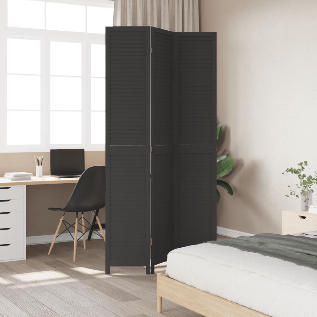 vidaXL Room Divider 3 Panels Black Solid Wood Paulownia