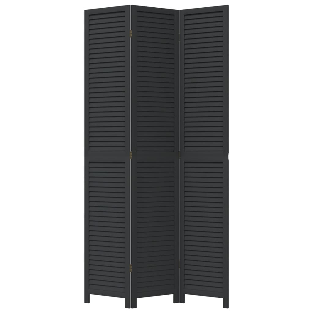 vidaXL Room Divider 3 Panels Black Solid Wood Paulownia