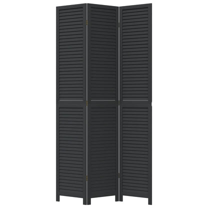 vidaXL Room Divider 3 Panels Black Solid Wood Paulownia