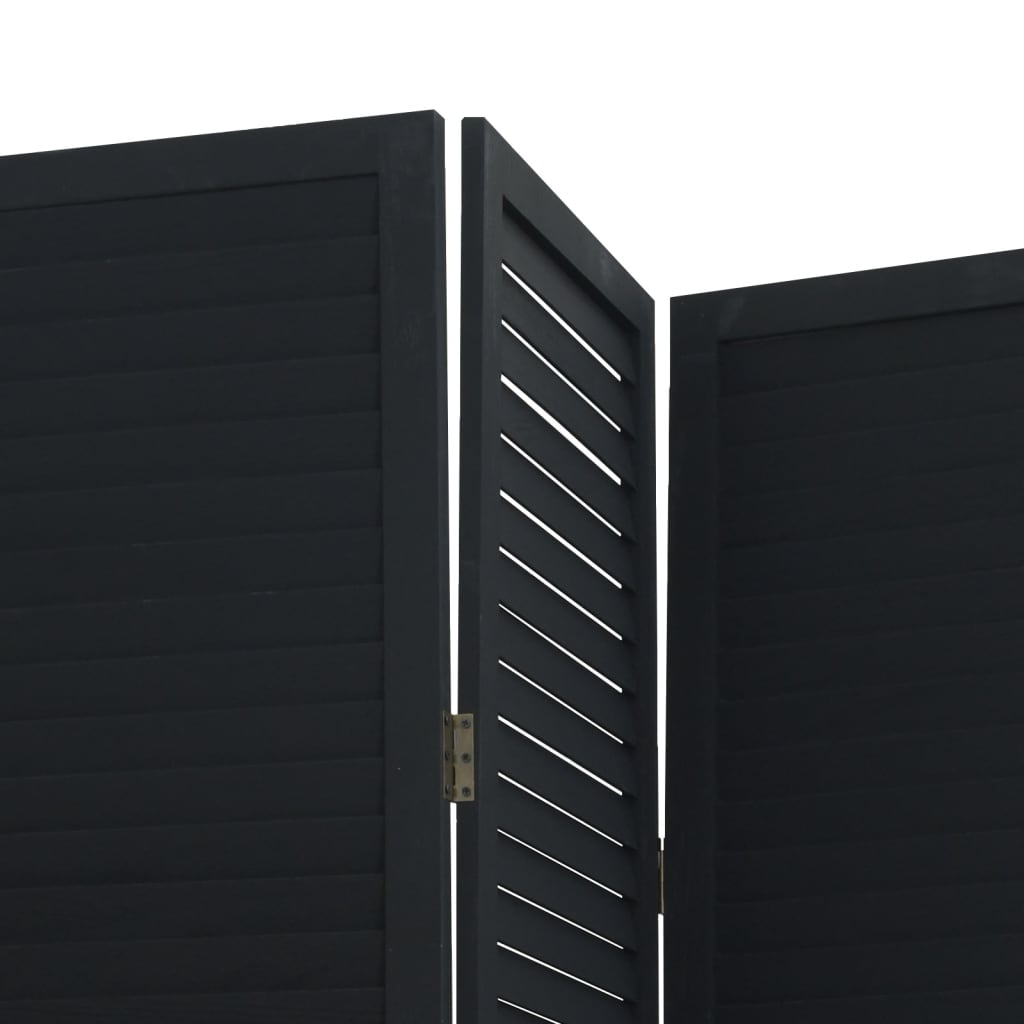 vidaXL Room Divider 3 Panels Black Solid Wood Paulownia