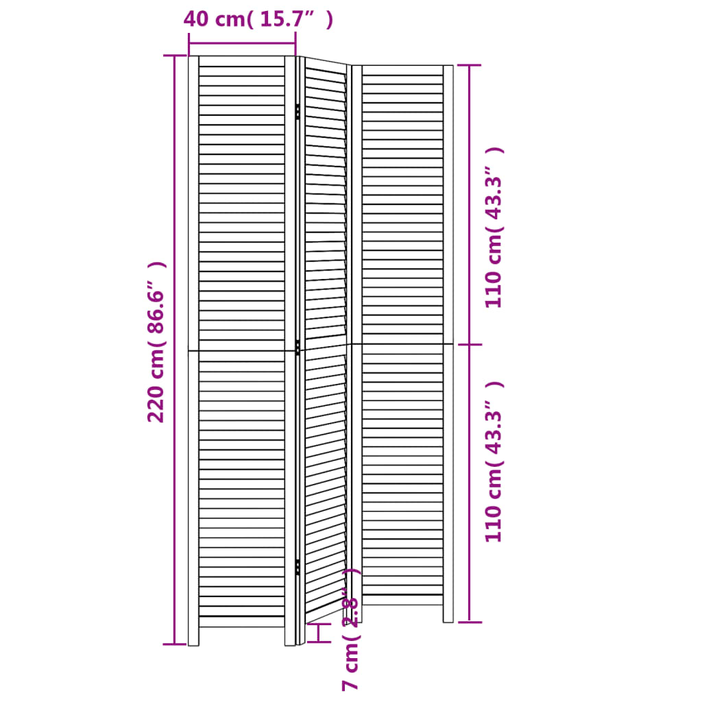 vidaXL Room Divider 3 Panels Black Solid Wood Paulownia