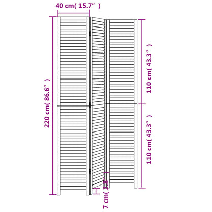 vidaXL Room Divider 3 Panels Black Solid Wood Paulownia