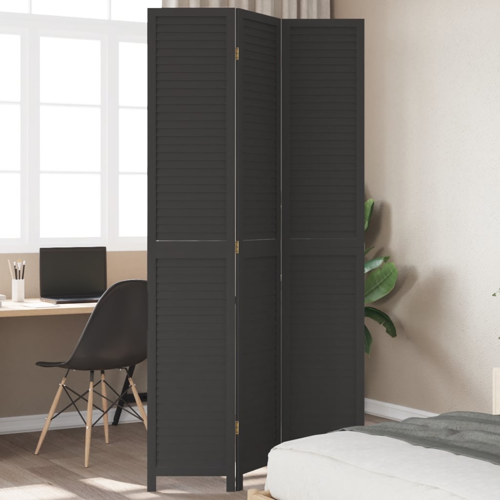 vidaXL Room Divider 3 Panels Black Solid Wood Paulownia