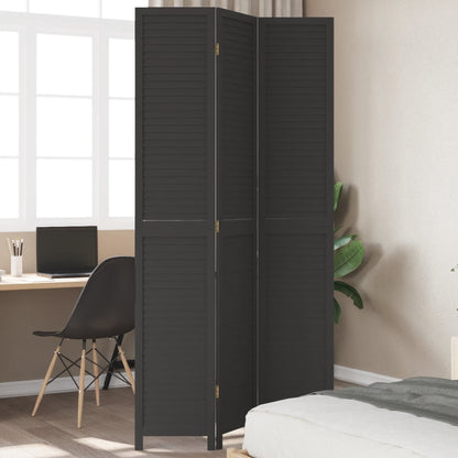 vidaXL Room Divider 3 Panels Black Solid Wood Paulownia