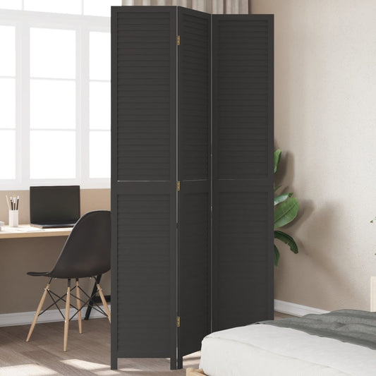 vidaXL Room Divider 3 Panels Black Solid Wood Paulownia