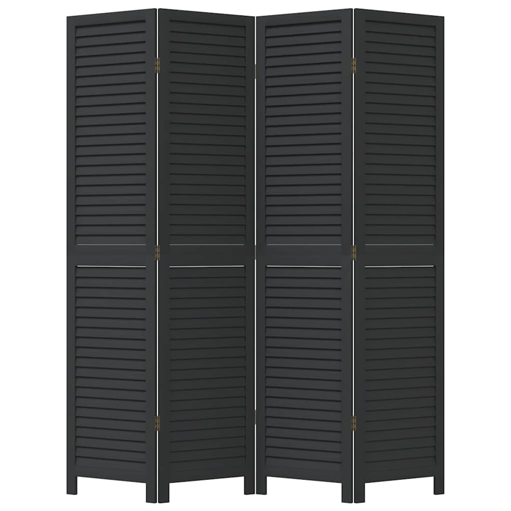 vidaXL Room Divider 4 Panels Black Solid Wood Paulownia