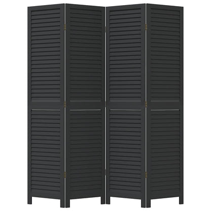 vidaXL Room Divider 4 Panels Black Solid Wood Paulownia