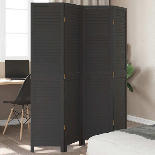 vidaXL Room Divider 4 Panels Black Solid Wood Paulownia