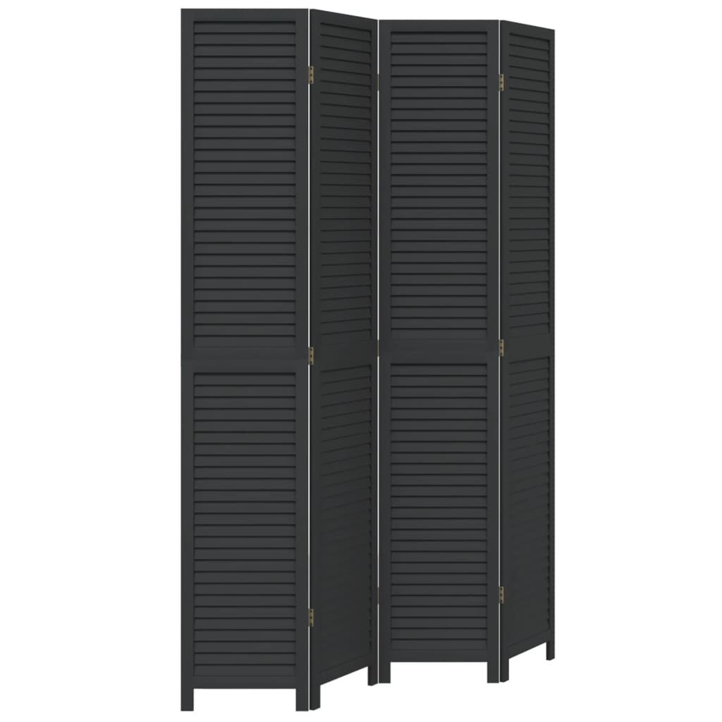 vidaXL Room Divider 4 Panels Black Solid Wood Paulownia
