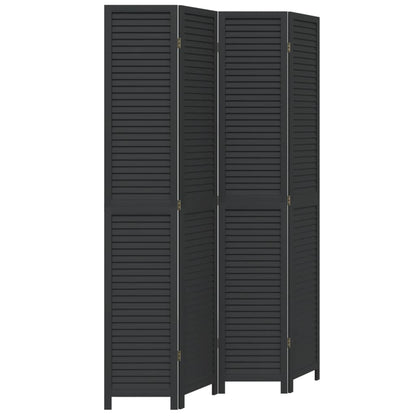 vidaXL Room Divider 4 Panels Black Solid Wood Paulownia