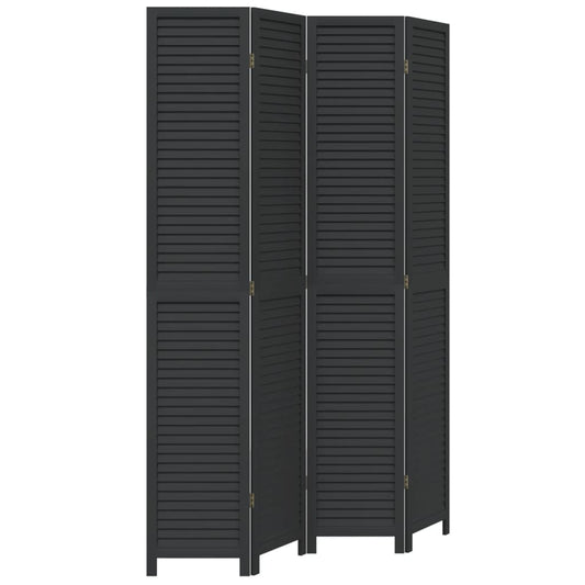 vidaXL Room Divider 4 Panels Black Solid Wood Paulownia