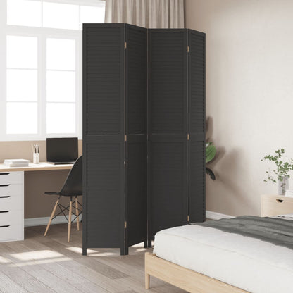 vidaXL Room Divider 4 Panels Black Solid Wood Paulownia