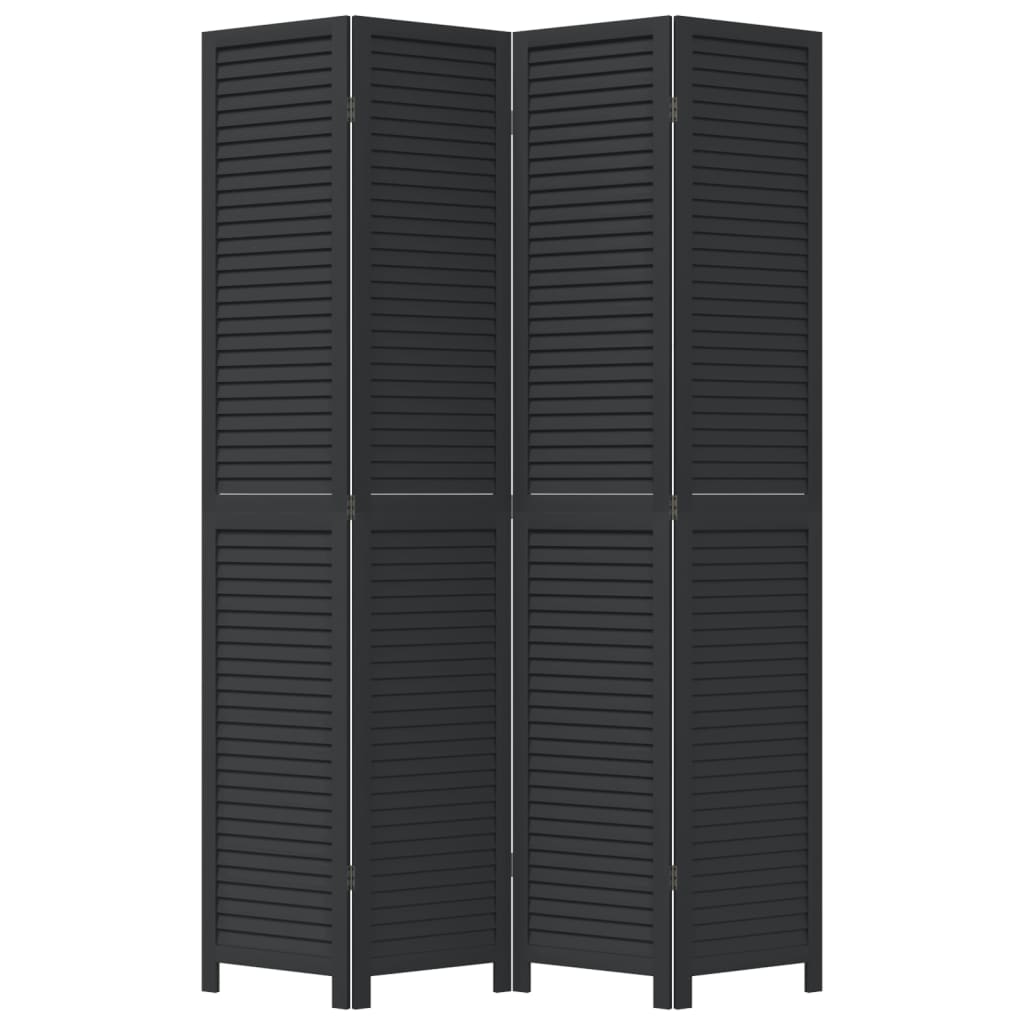 vidaXL Room Divider 4 Panels Black Solid Wood Paulownia