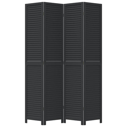 vidaXL Room Divider 4 Panels Black Solid Wood Paulownia