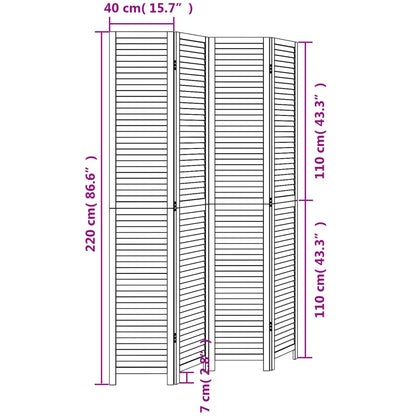 vidaXL Room Divider 4 Panels Black Solid Wood Paulownia