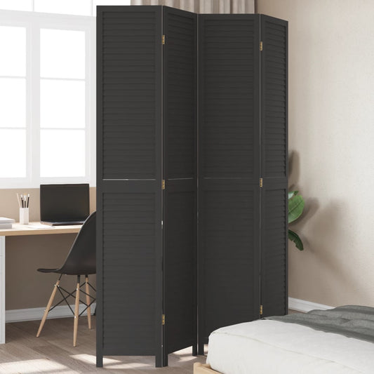vidaXL Room Divider 4 Panels Black Solid Wood Paulownia