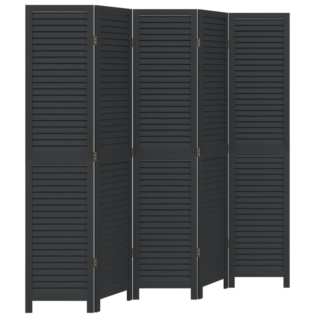vidaXL Room Divider 5 Panels Black Solid Wood Paulownia