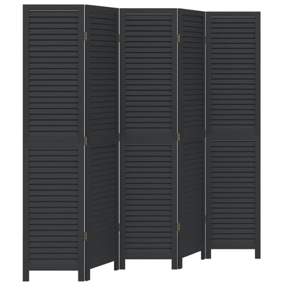 vidaXL Room Divider 5 Panels Black Solid Wood Paulownia
