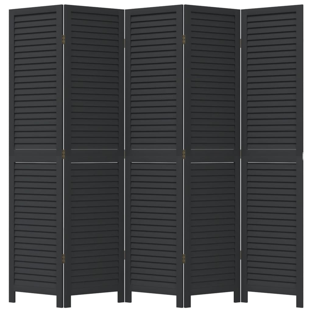 vidaXL Room Divider 5 Panels Black Solid Wood Paulownia