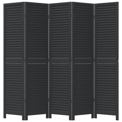 vidaXL Room Divider 5 Panels Black Solid Wood Paulownia
