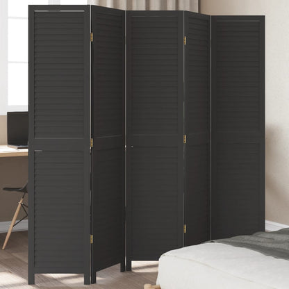 vidaXL Room Divider 5 Panels Black Solid Wood Paulownia