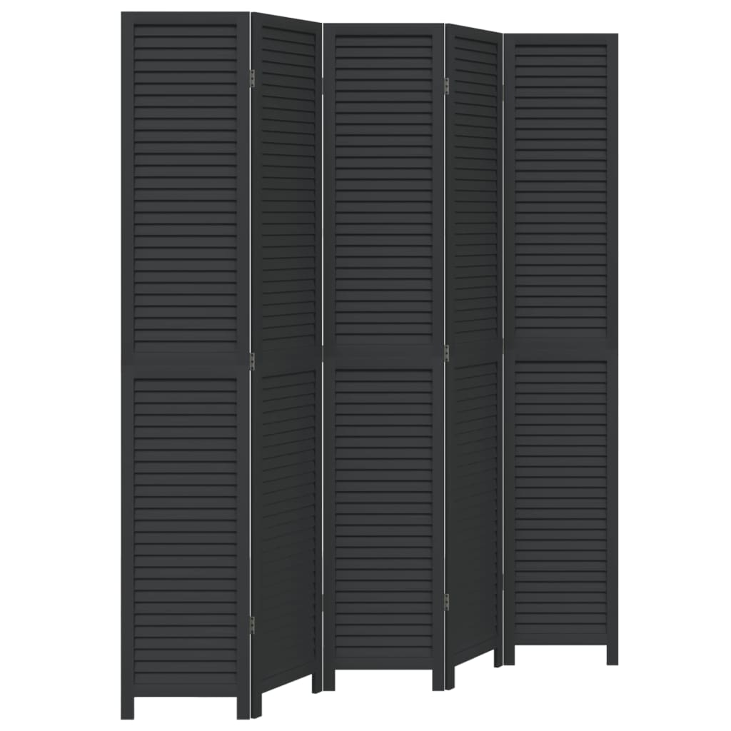 vidaXL Room Divider 5 Panels Black Solid Wood Paulownia