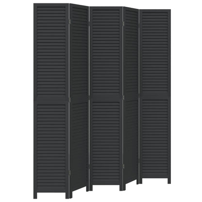 vidaXL Room Divider 5 Panels Black Solid Wood Paulownia